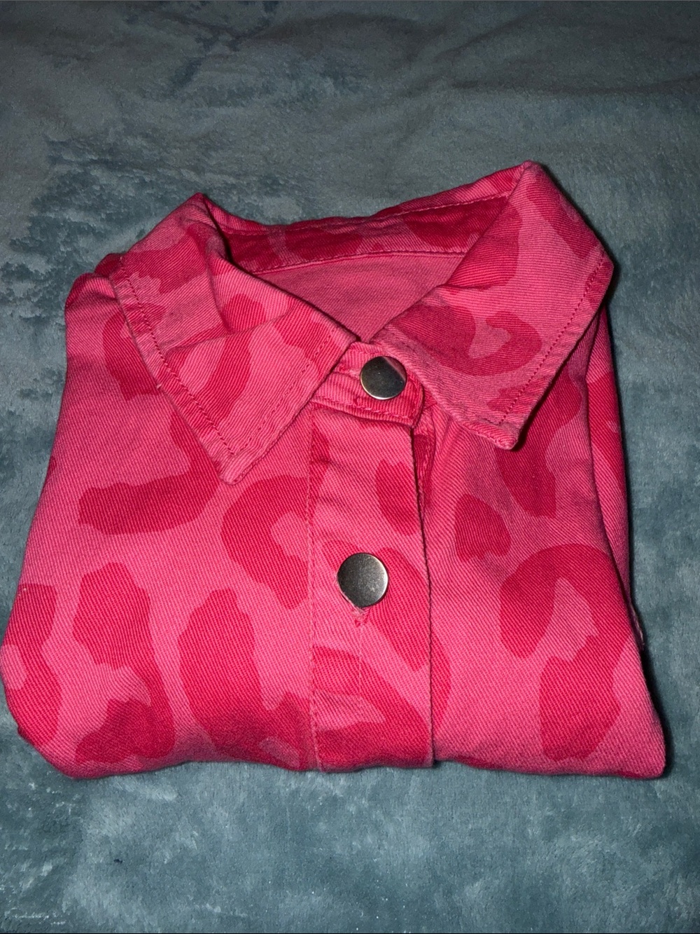 NWOT Pink Leopard Print Button Cuffs Raw Hem Jacket - Picture 3 of 8